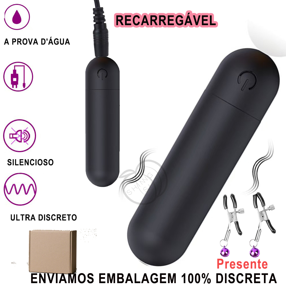 Vibrador Bullet RECARREGÁVEL com Vibração Aveludada e 10 Modos de Estímulo