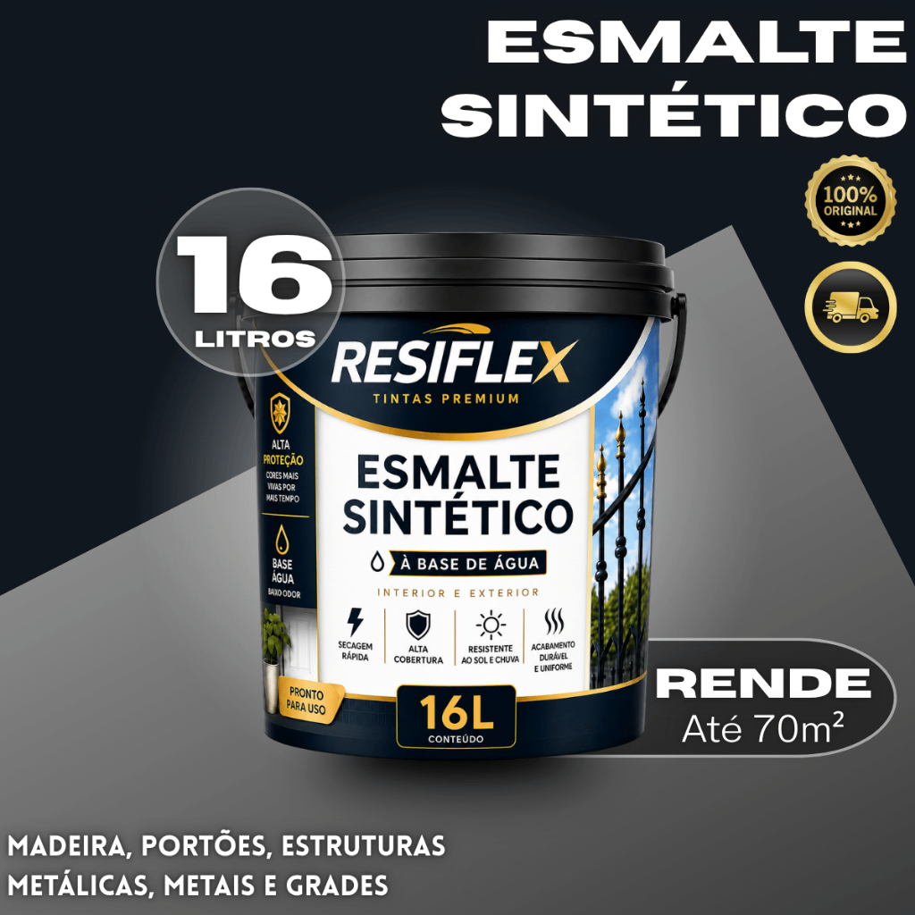 Esmalte Sintético 16L Base Água Resiflex Alta Cobertura Madeira Metal Portão Grade Externo Pro