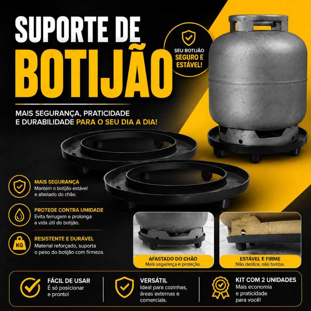 Suporte Base Muito Resistente de Plástico Preto para Botijão de Gás