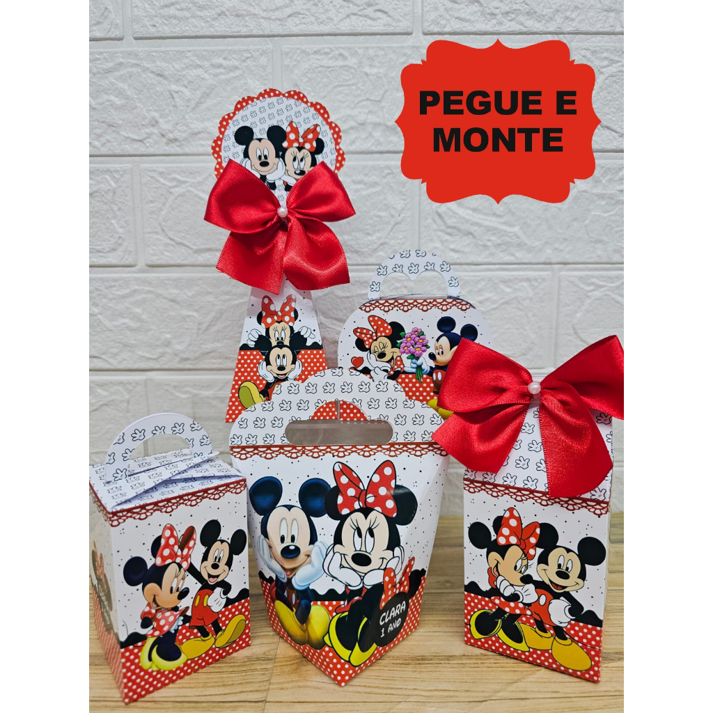Kit Caixinhas Personalizadas MICKEY E MINNIE(PEGUE E MONTE) Lembrancinhas Festa Infantil MICKEY E MINNIE