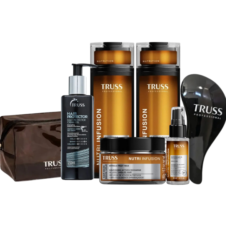 Kit Truss Nutri Infusion Sh 300ml, Cond 300ml, Mask 180ml, Óleo 30ml e Hair Protector 250ml +BRINDE Escova e Necessair