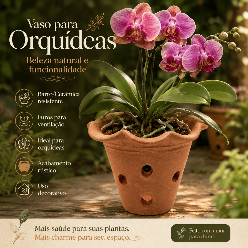 Detalhes do Vaso Orquídea Cerâmica com Furos Argila Borda Babado Jardim Decoração Flores Tamanho P
