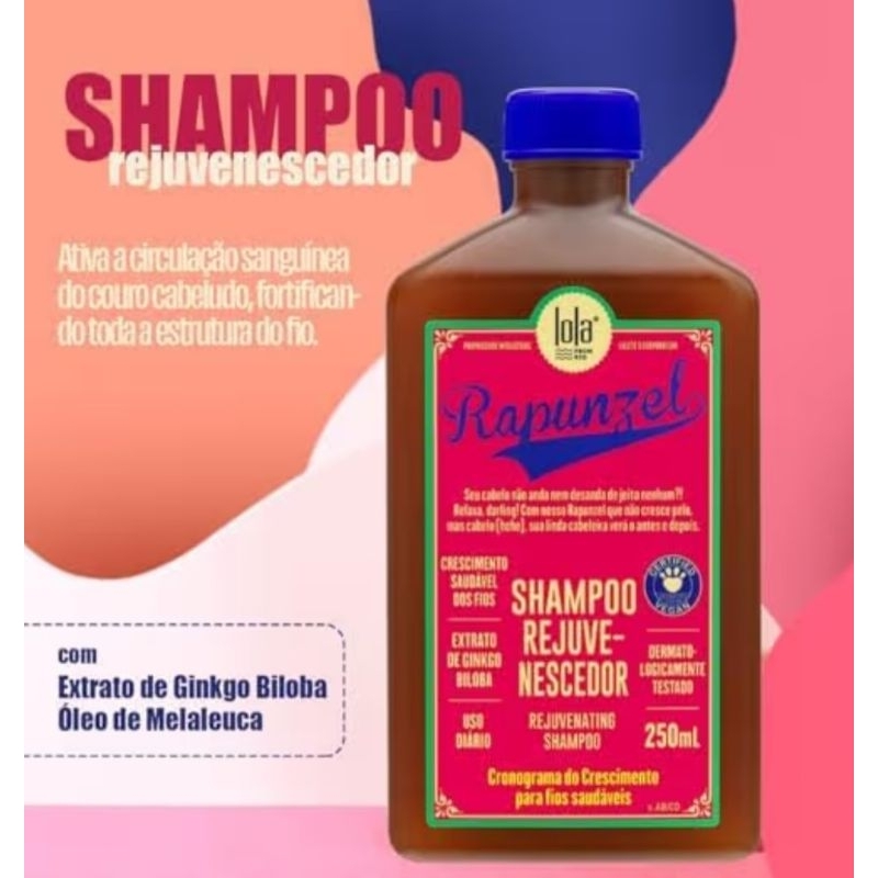 Shampoo Rejuvenecedor Rapunzel 250ml Lola Crescimento Saudável dos Fios 250ml Validade Val 01/28.
