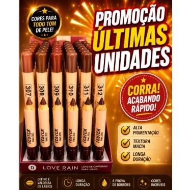 Lápis de Boca Marrom Love Rain | Delineador Labial | Longa Duração | Maquiagem Profissional