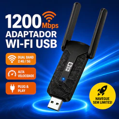 Adaptador Wi-Fi USB 3.0 1200Mbps Banda Dupla Antena Dupla para PC Notebook N43