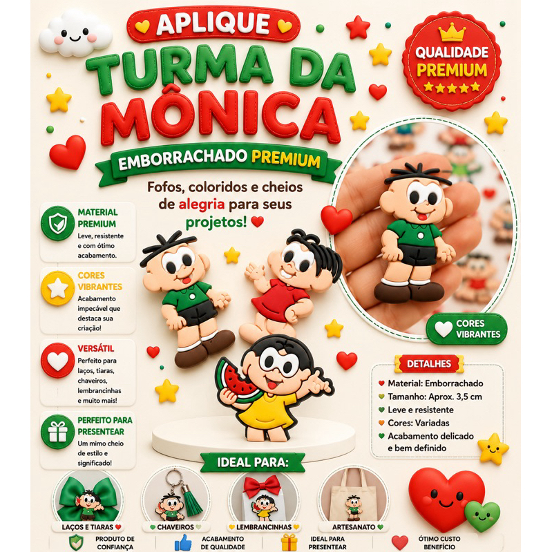 KIT Aplique Emborrachado 10 und Infantil Magali e Melancia Laços Tiaras Prendedores Artesanato DIY
