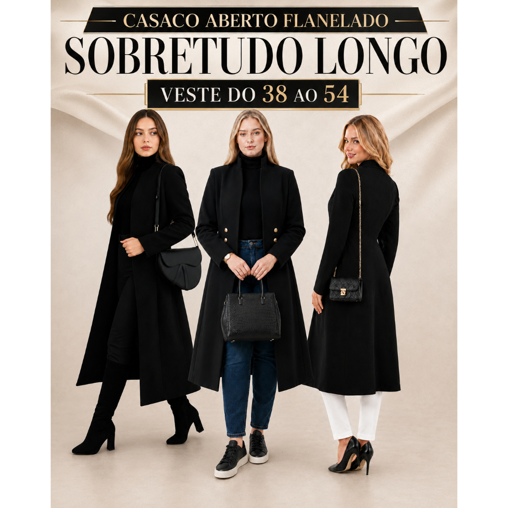 CASACO SOBRETUDO FLANELADO ABERTO CARDIGAN LONGO CASAQUINHO ESTILO SOBRE TUDO BLUSÃO COMPRIDO ABERTO LONGO GRANDE