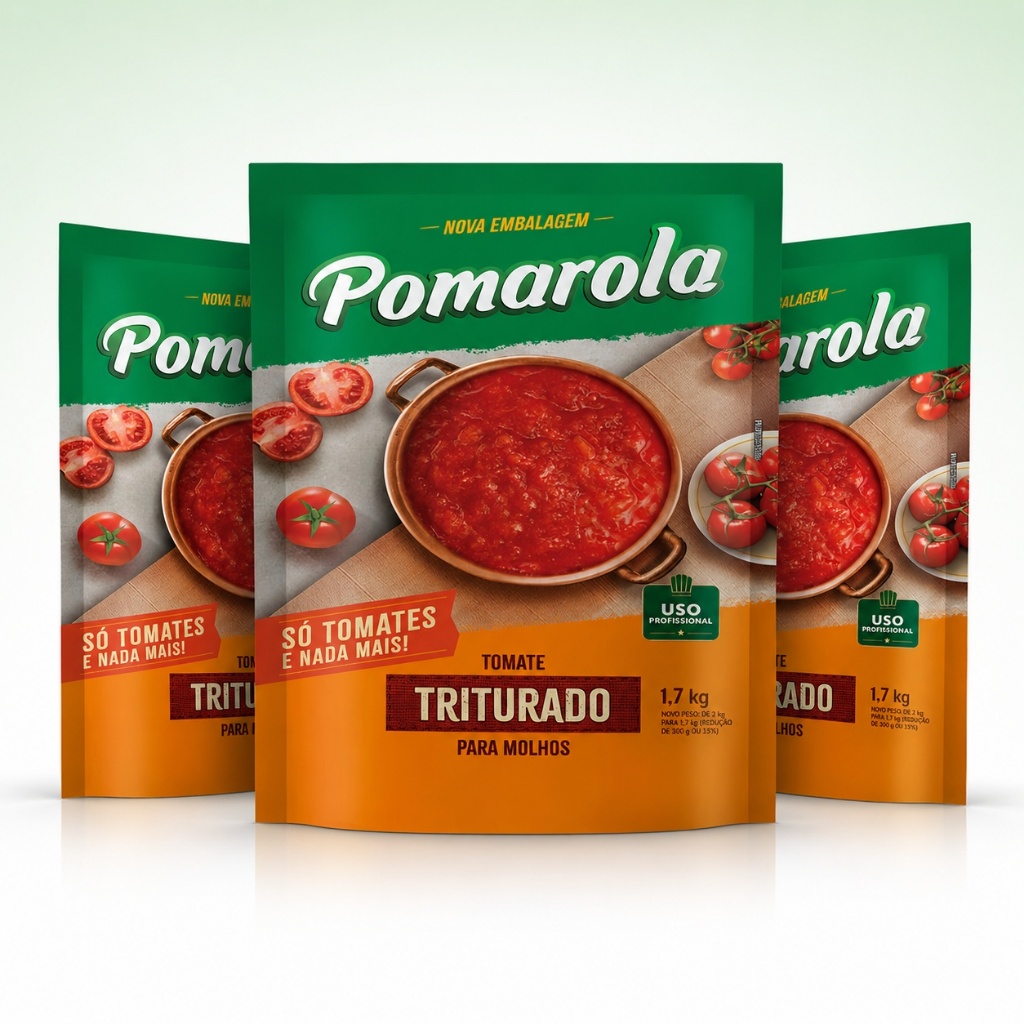 Kit 3 Pomarola Molho Tomate Triturado Sachê 1,7kg Food Service para Cozinha Profissional