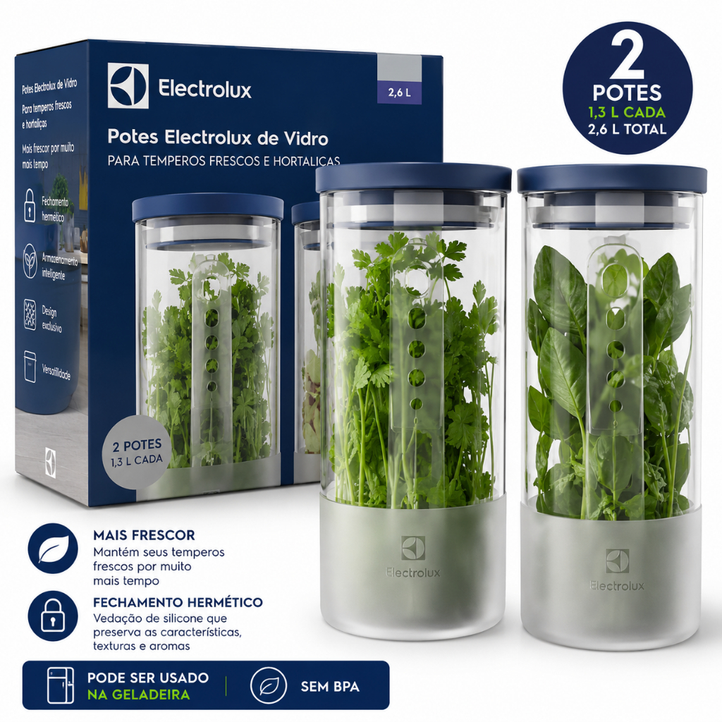 Potes Herméticos Electrolux de Vidro para Temperos Frescos e Hortaliças 2 Unidades - Electrolux