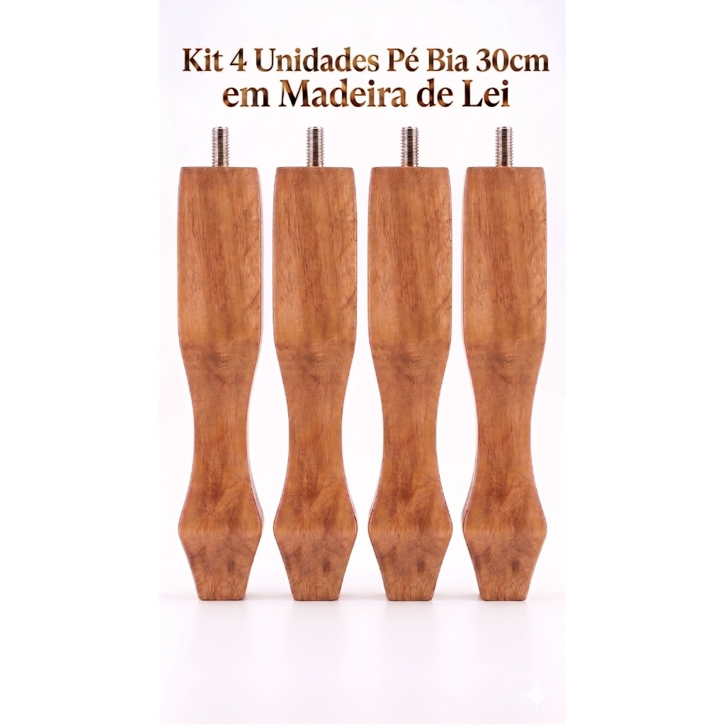 Kit 4 Pés Bia 30cm Madeira Maciça Para Sofá Poltrona Rack Cama