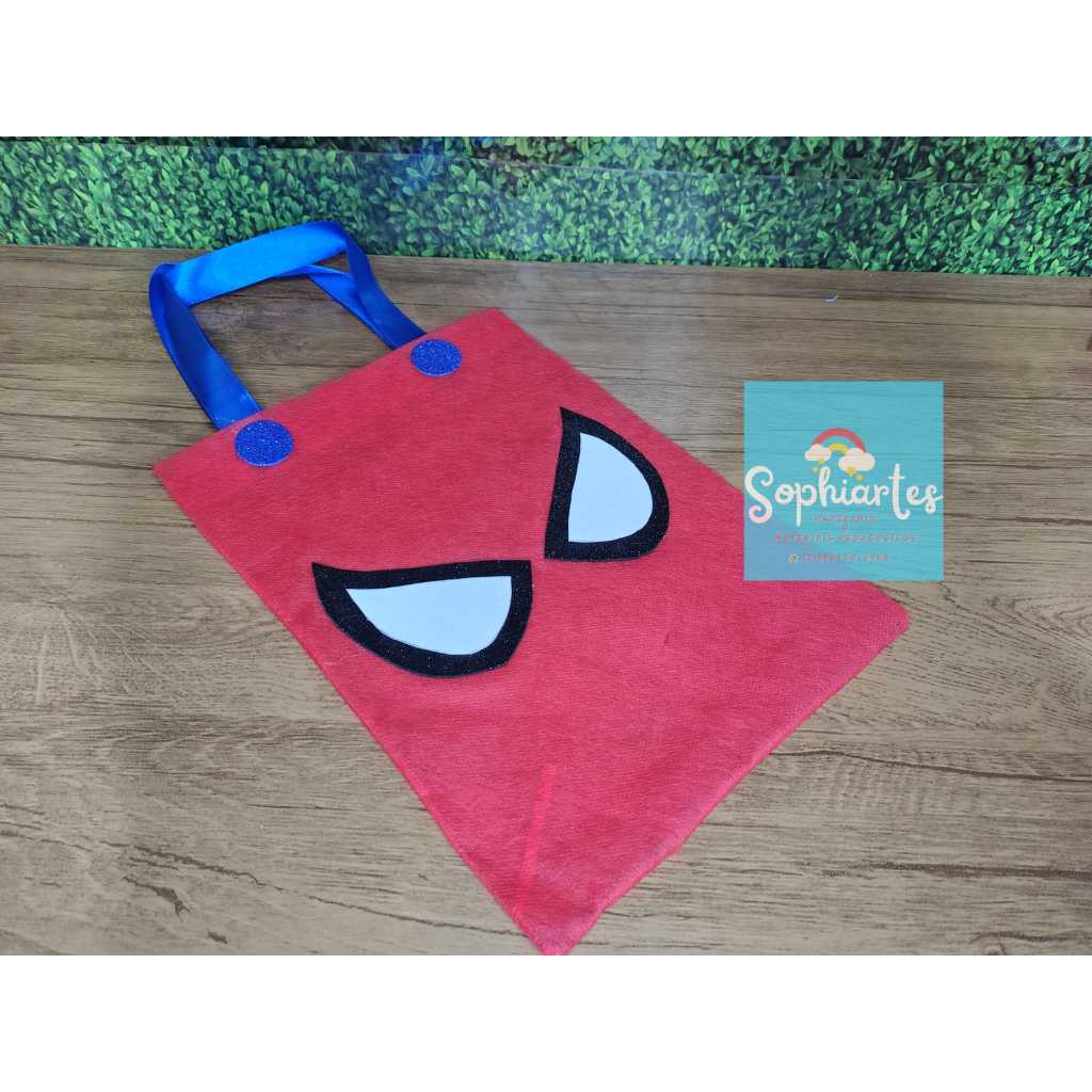 Sacolinha bolsinha surpresa personalizada  lembrancinha para festa tnt alça cetim homem aranha