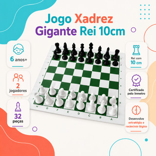 Jogo Tabuleiro Xadrez Oficial Gigante Rei 10cm Tabuleiro 40x40cm