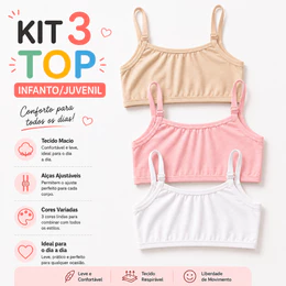 Kit 3 Sutia Infantil Juvenil Algodão Cotton Liso Alta Qualidade Conforto Top Dia a Dia Menina Moça