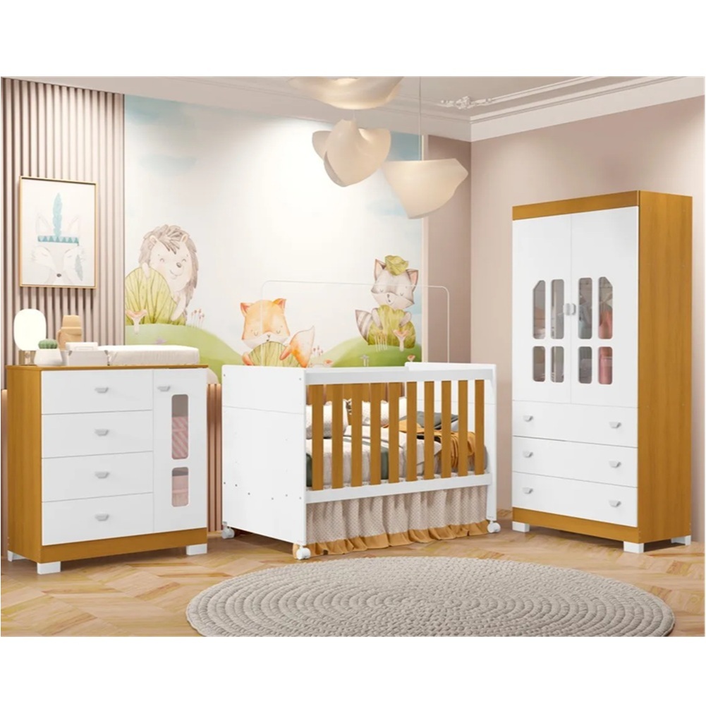 Quarto de Bebê 100% MDF com Berço Americano New Katatau Branco Acetinado Savana Madeirado Reller