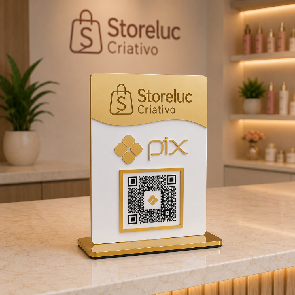 Placa Identificação Display 01 Qrcode Pix Com Logo Personalizado Mdf Acrílico Espelhado Loja