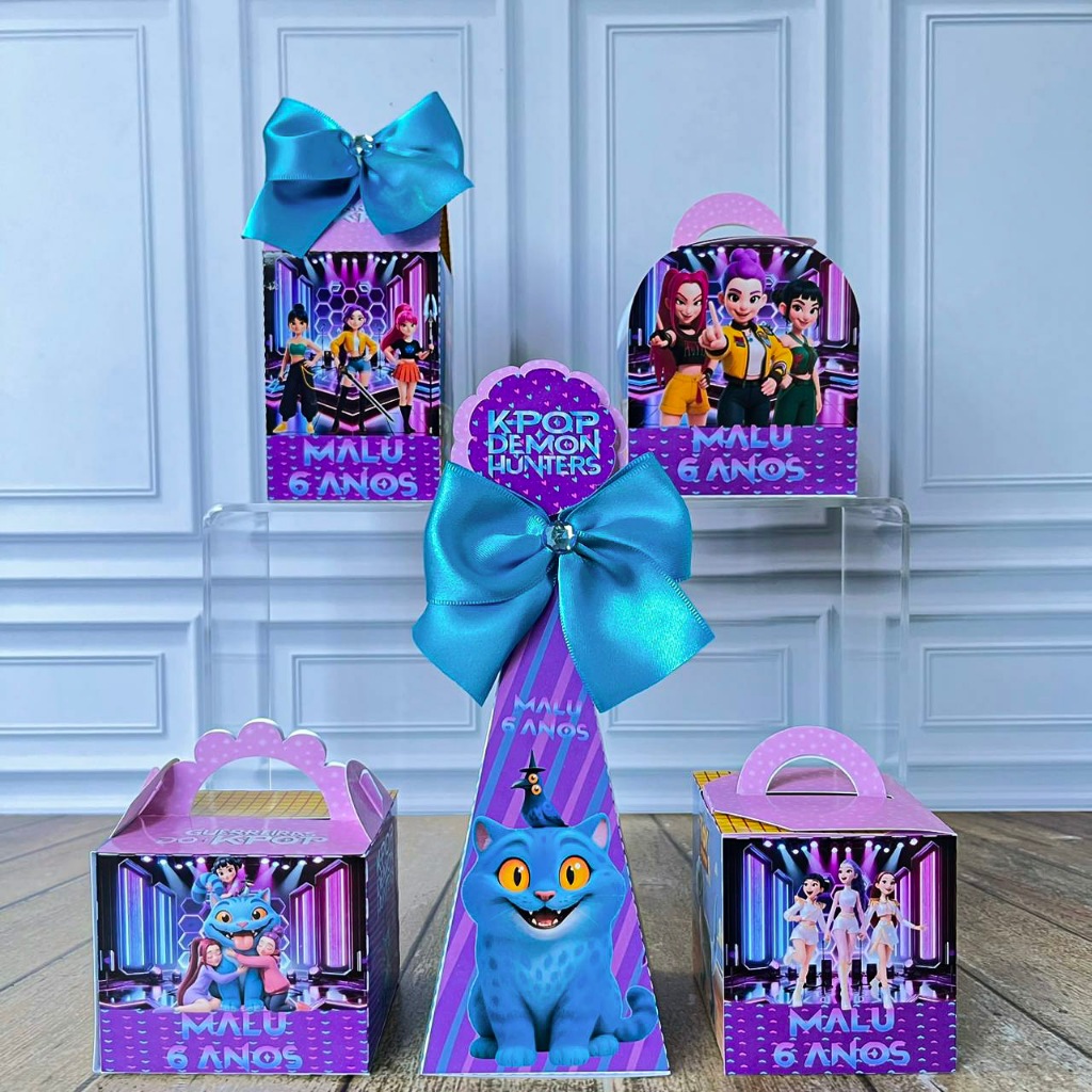 Kit Caixinhas Personalizadas Tema Guerreiras do K-Pop + BRINDE | Lembrancinhas para Festa e Aniversário
