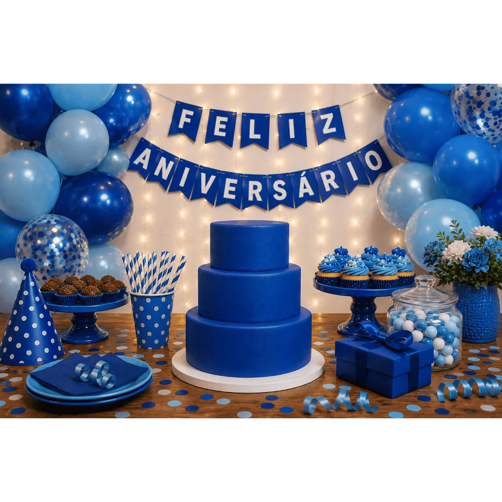 Bolo Fake Maquete de Isopor Maciço Moldado em EVA Azul Royal Sem Emenda Pronto pra Decorar Com  3 Camadas