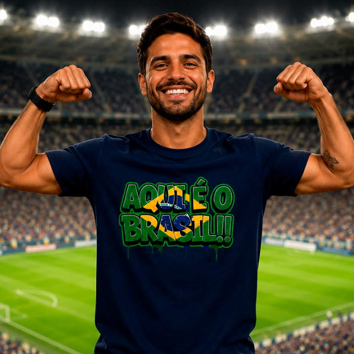 Camiseta AQUI É O BRASIL PIXO 100% Algodão Unissex Camisa Copa do Mundo Futebol Torcedor Hexa
