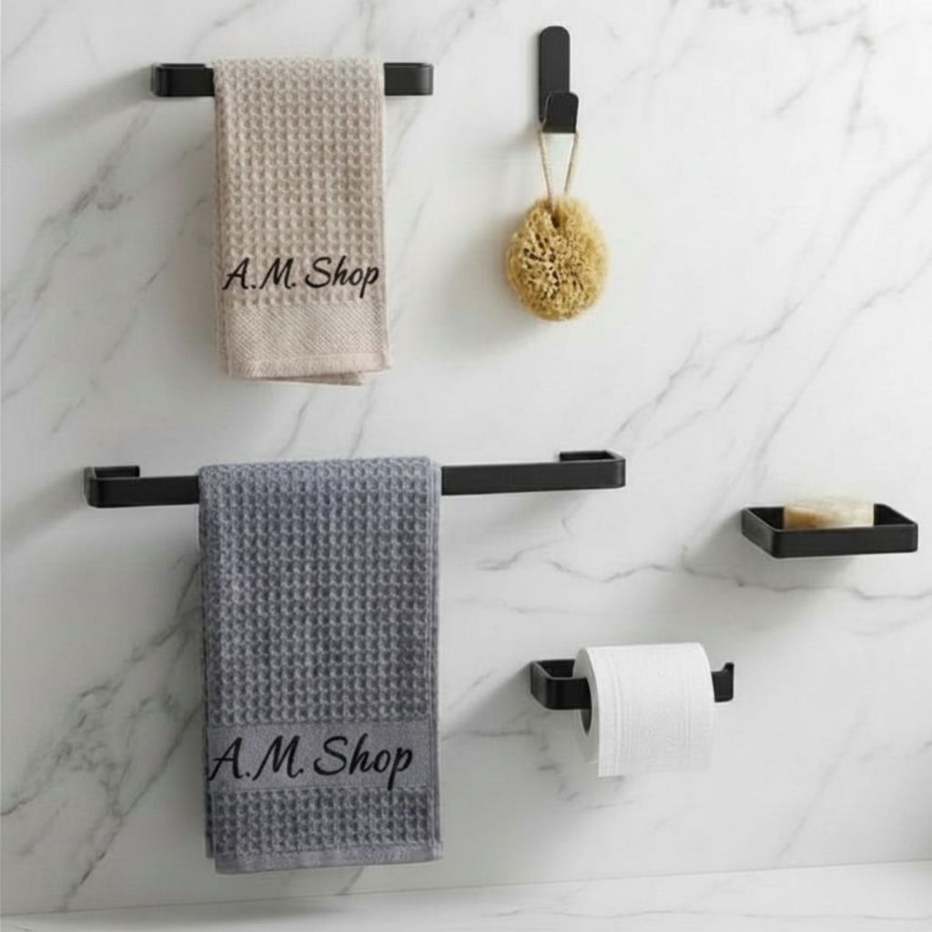 Kit 5 Peças Acessórios Para Banheiro Preto Fosco Quadrado