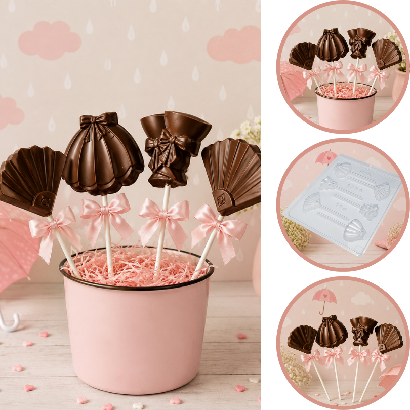 Forma Simples Pirulito Guarda Chuva 1396  em Acetato BWB Para Bombom e Doces de Chocolate e Confeitaria Doceira (CHOCO)