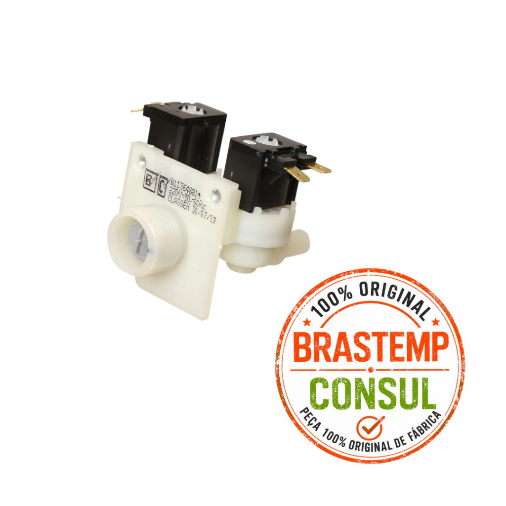 VÁLVULA DE ENTRADA DE ÁGUA LAVADORA BRASTEMP ORIGINAL 220V - BWK12A - BWR12A - BWK14A - BWR14A
