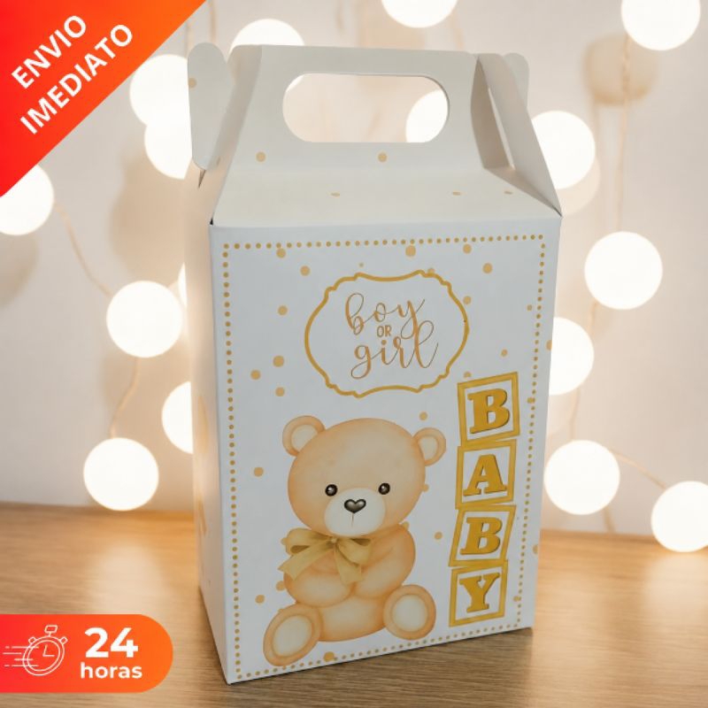 Caixa Maletinha  Chá Revelação Ursinho Neutro / Lembrancinha / Festa Infantil / Aniversário/ Envio imediato