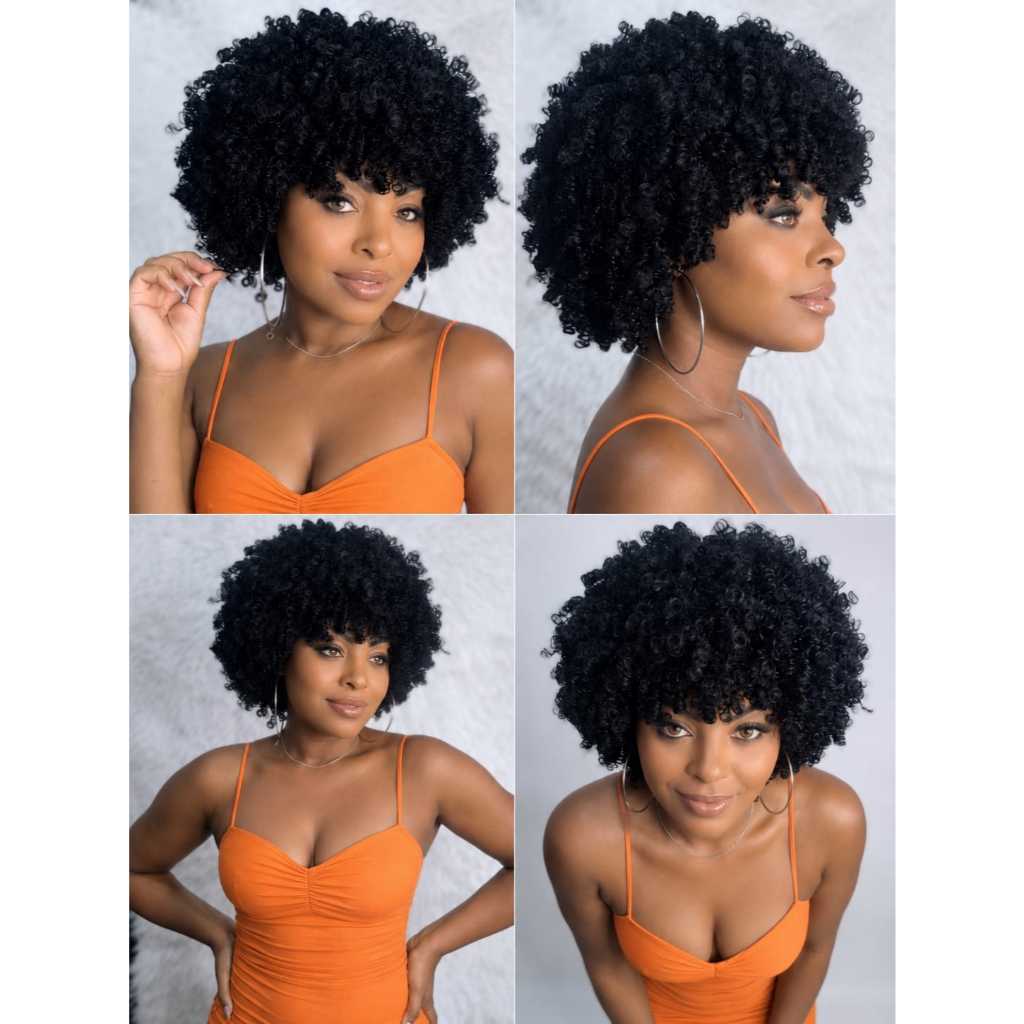 Lace Cacheada Peruca Wig Orgânica Lace  Afro Preta
