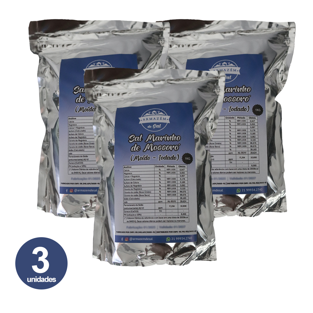 Sal Marinho Mossoró Iodado 3kg (2kg + 1kg Grátis)