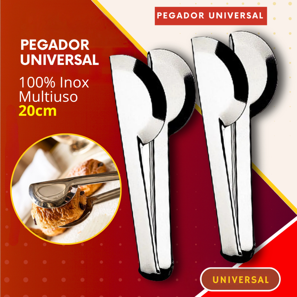 Pegador Universal Inox 20cm para Frutas Pães Cozinha Restaurante e Buffet