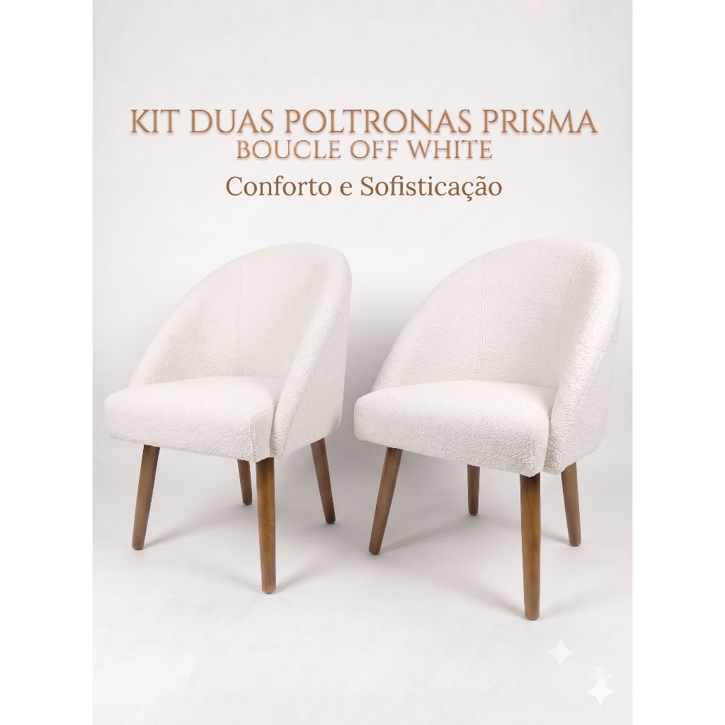 Kit 2 Poltronas Decorativas Prisma Bouclé Off White | Luxo, Conforto e Elegância para sua Sala.
