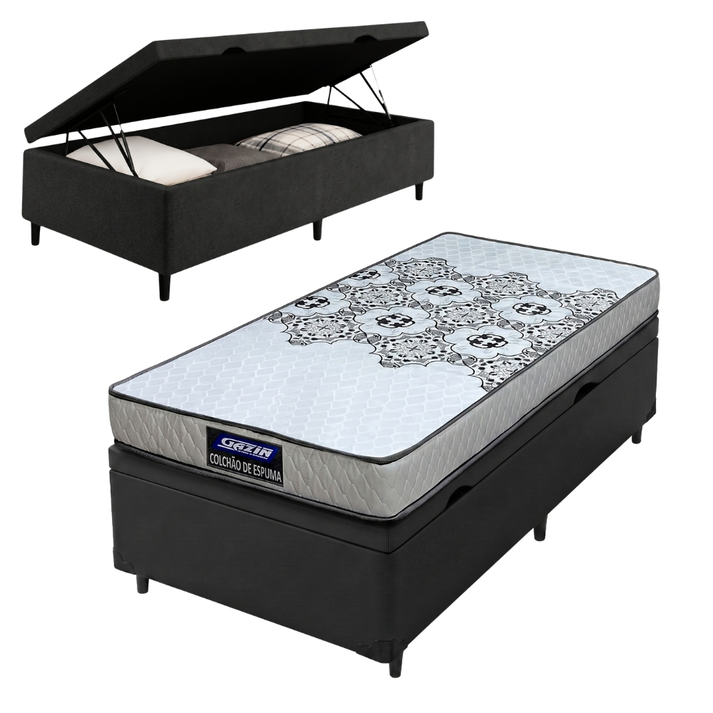 Cama Box Solteiro Baú Colchão Espuma D20 Supreme 88x188x53cm Gazin
