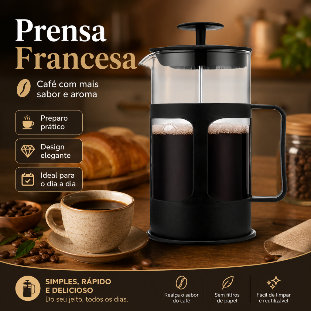 Prensa Francesa Cafeteira Cremeira  Para Café Chá Leite 650ML Vidro Resistente Unitermi