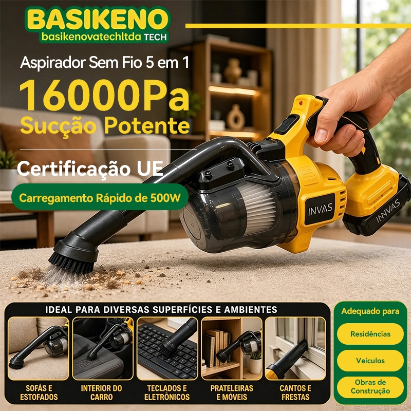 Aspirador De Pó Sem Fio Portátil Soprador para Obra Casa e Carro Profissional Alta Sucção A Bateria 21v 500w Filtro Hepa
