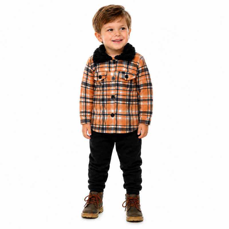 Conjunto Infantil Masculino Casaco Flanelado Xadrez e Calça de Moletom – 1, 2 e 3 anos