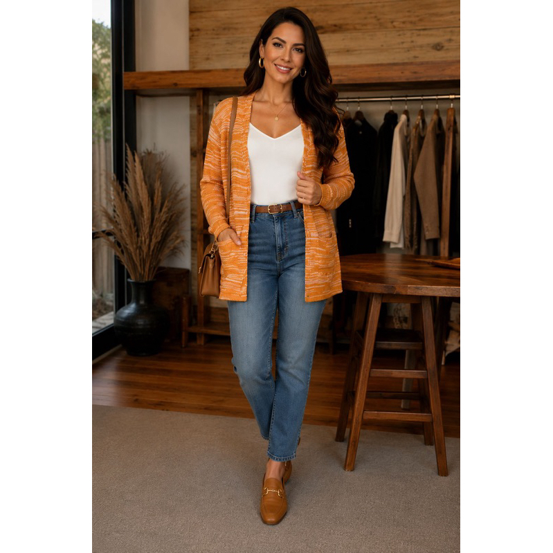 Casaco Feminino Cardigan Tricô com Bolsos Tamanho Único Veste do 40 ao 48/50 MESCLA
