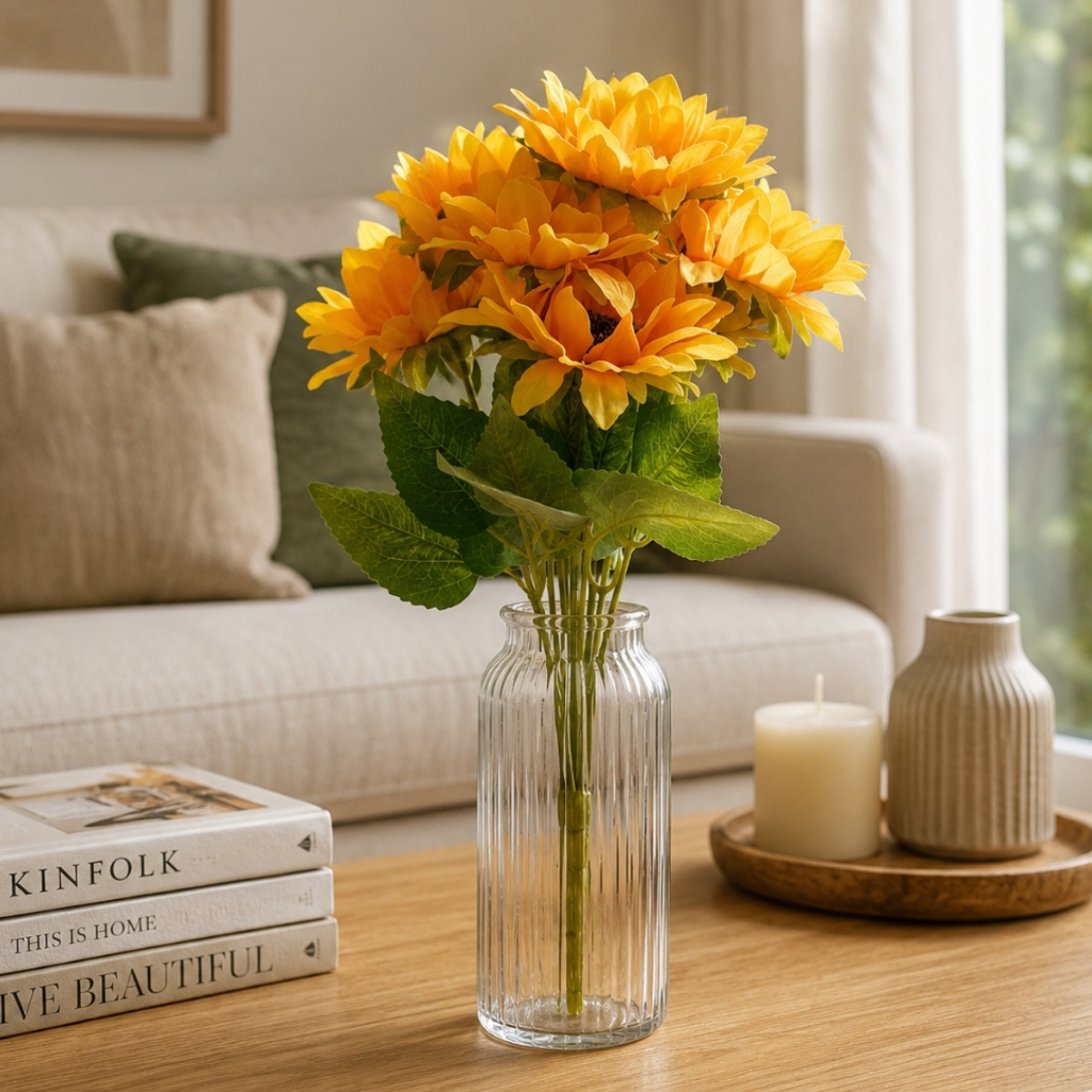 Kit 7 Botões de Flores Margarida Amarela Artificial Arranjo Folhagem Para Decoração - Castela
