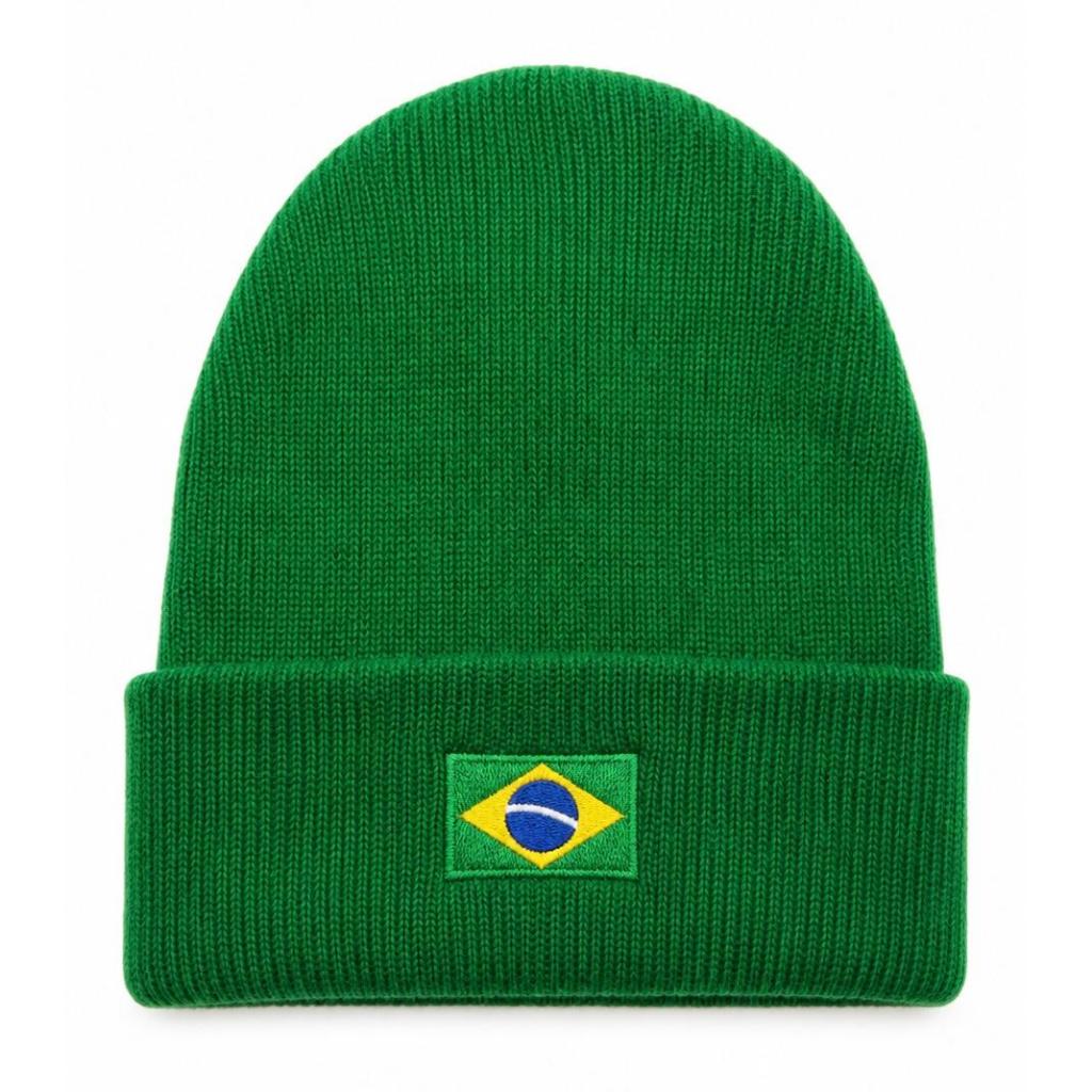 Touca Gorro De Frio Brasil Verde Bordado Unissex Inverno Quentinho