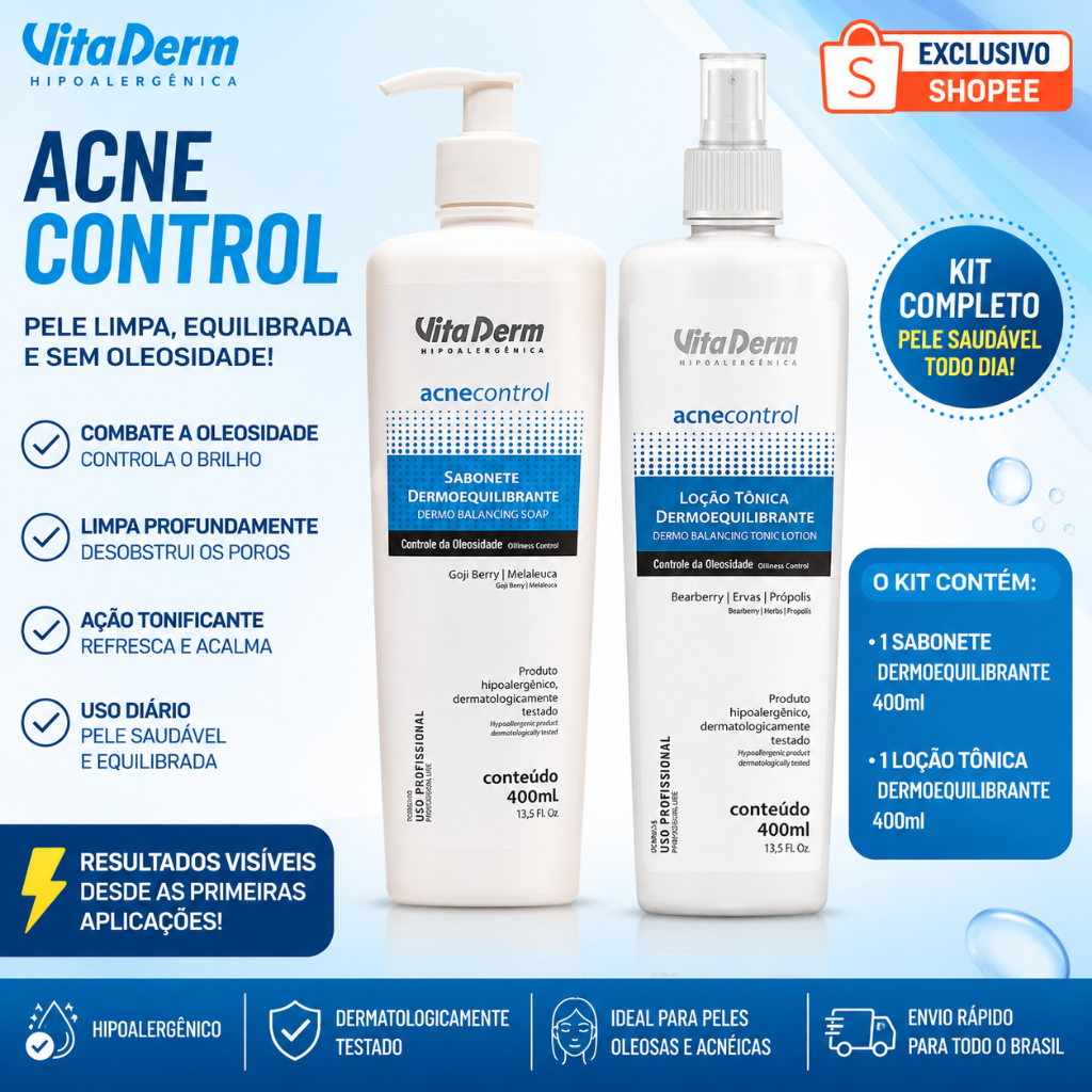 Kit Acne Control Vita Derm Controle da Oleosidade e Acne 400ml