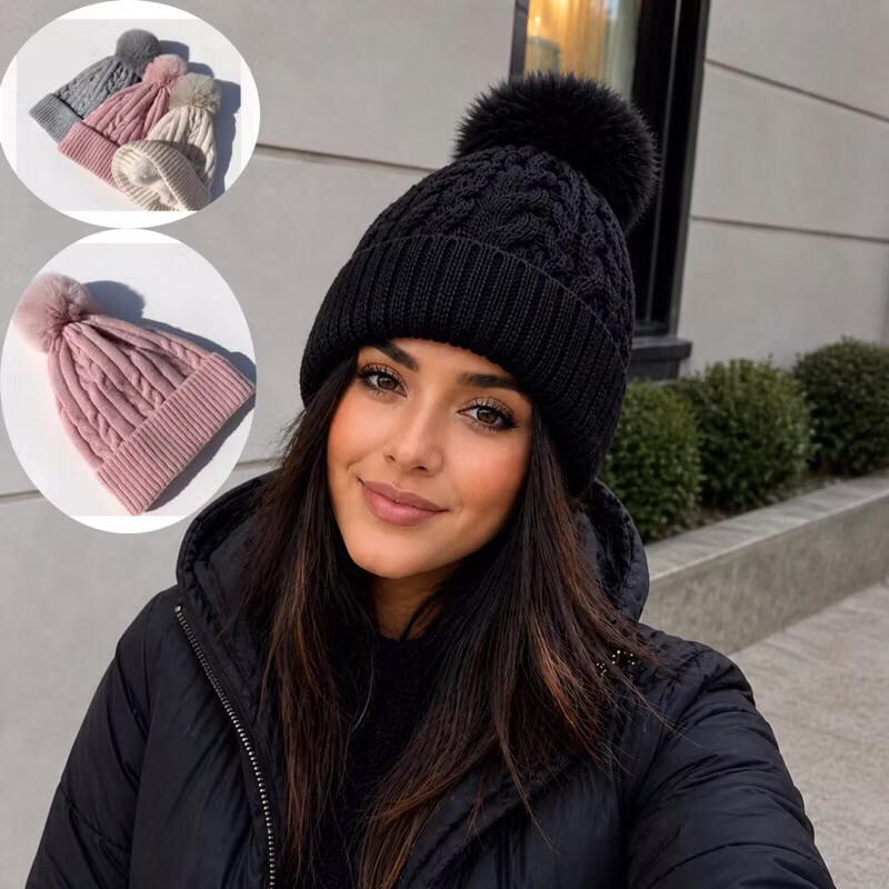 Gorro Feminino - Touca Feminina - Touca Pompom Adulto Inverno - Touca Feminino Inverno - Frio Tricot