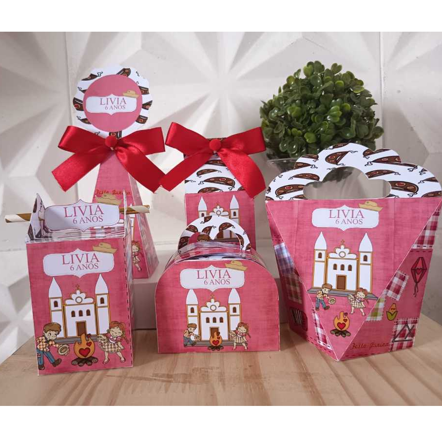 Kit Caixas Junina Rosa Personalizado Menina | Lembrancinhas | Festa Infantil Arraiá | Aniversario
