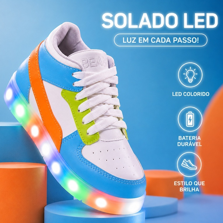 Tenis Infantil Menino ou Menina Sola LED Colorido Adolescente Cano Medio Acabamento Premium Luzinha