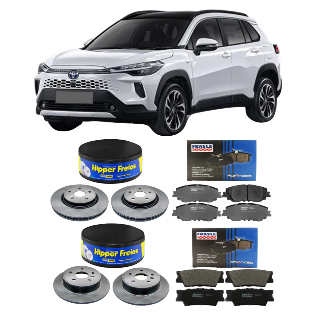 Kit Disco + Pastilha De Freio Dianteira Traseira Corolla Cross 1.8 2.0 2022 A 2026 Hipper Freios Frasle