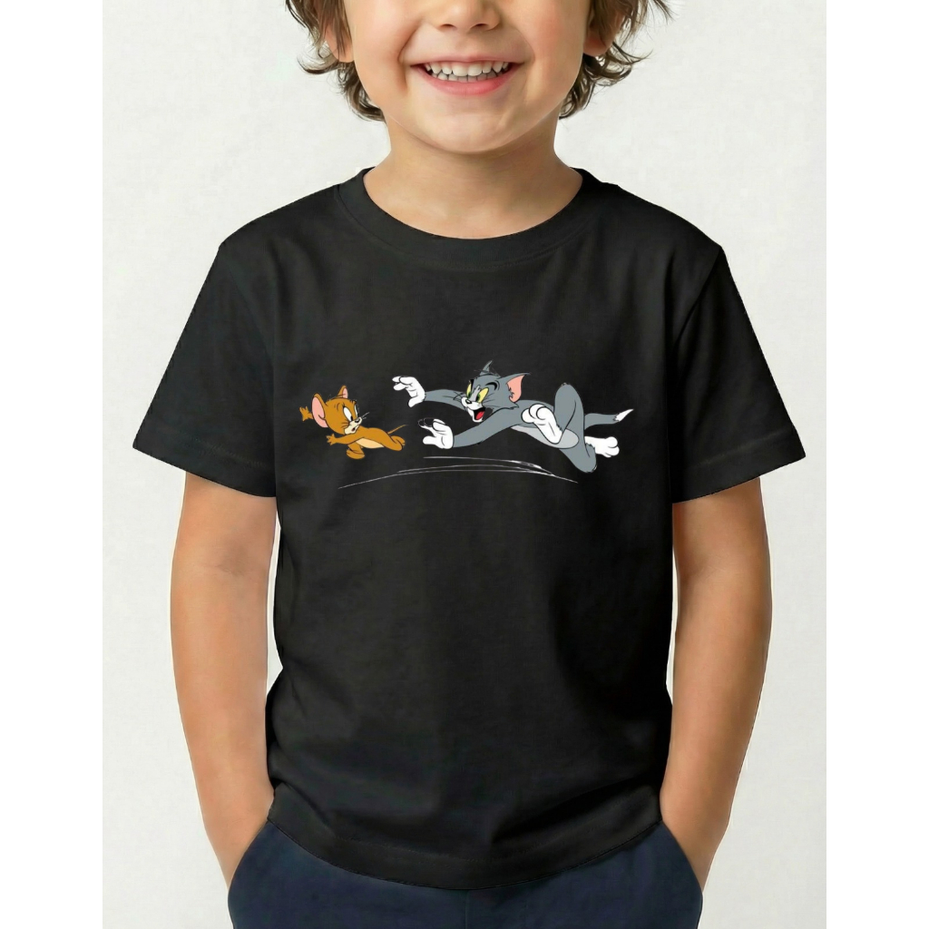 Camiseta Infantil Tom e Jerry Estampada Desenho de Alta Qualidade 100% Algodão