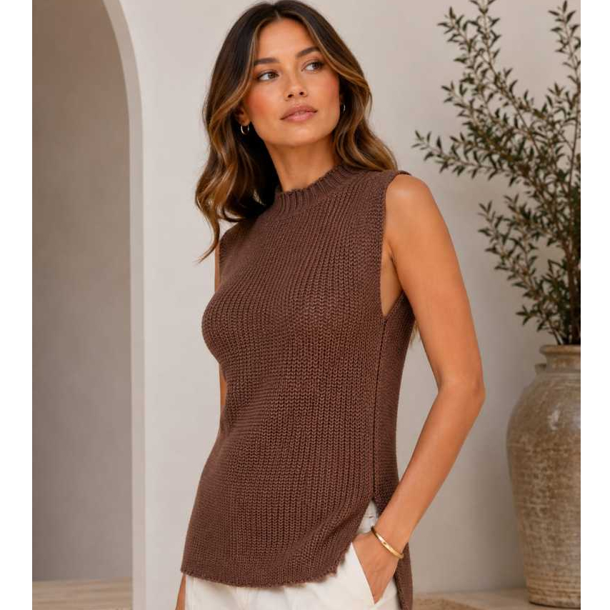 Colete Fang Feminino Tricot Mullet Fenda Lateral Gola Alta