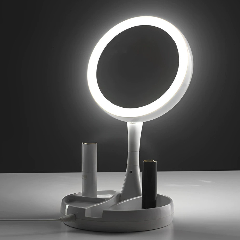 Espelho De Maquiagem Com Luz Dobrável Portátil Articulado 10x Aumento Make Maquiagem Iluminação Casa