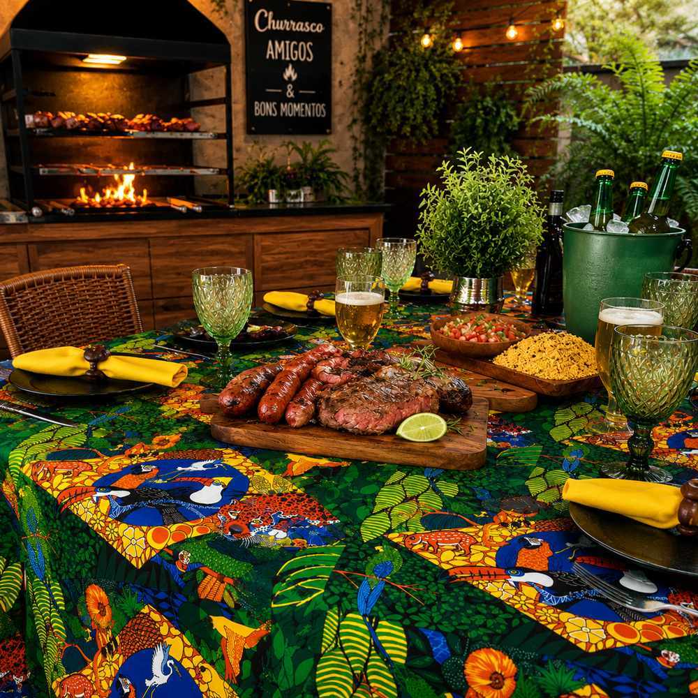 Toalha de Mesa Brasilidade Oxford Retangular 4 6 8 Lugares Churrasco Área Gourmet Brasil