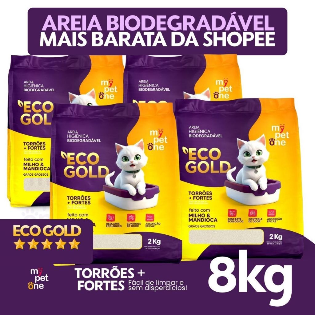 Areia Biodegradável Gatos Eco Gold Grossa 2 a 8kg MyPetOne