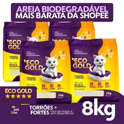 Kit 4 Areia Biodegradável Milho e Mandioca para Gatos Cat Bio Eco Gold Grãos Grossos MyPetOne - 8Kg