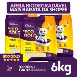 Kit 3 Areia Biodegradável Milho e Mandioca para Gatos Cat Bio Eco Gold Grãos Grossos MyPetOne - 6Kg