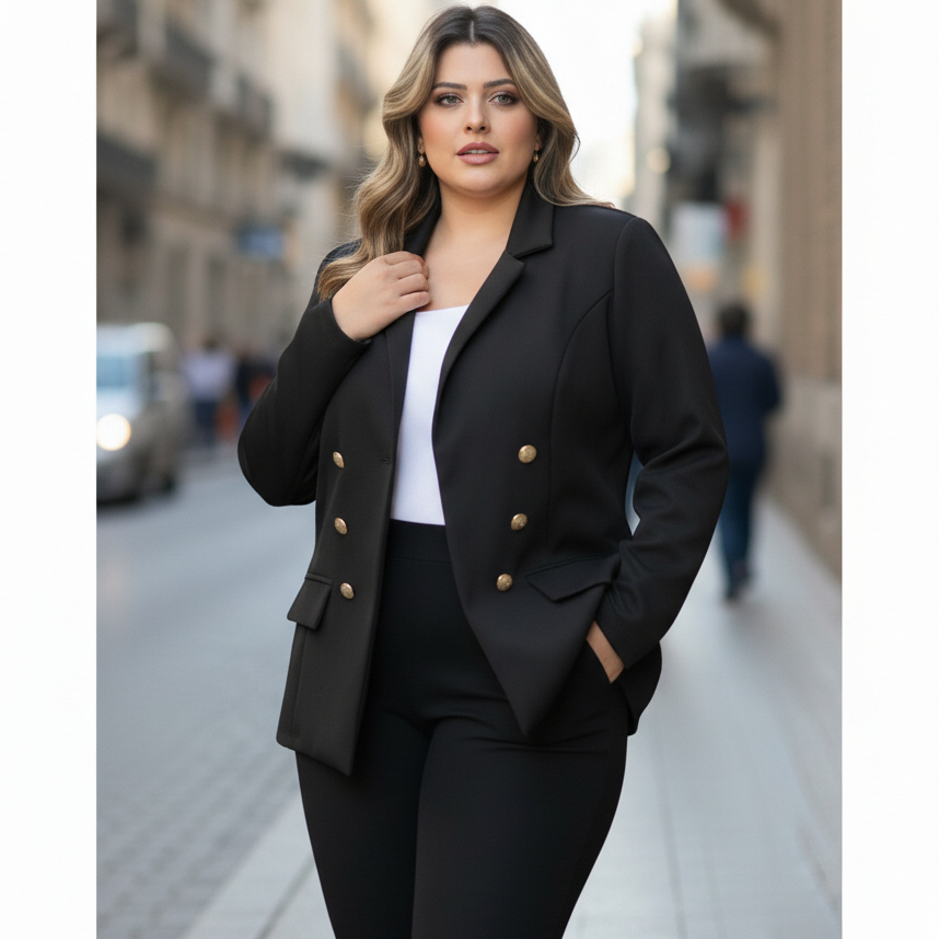 Blazer Alfaiataria Plus Size P -G3 Feminino Casaco Social Sem Forrado 6 Botões Bolsos Falsos